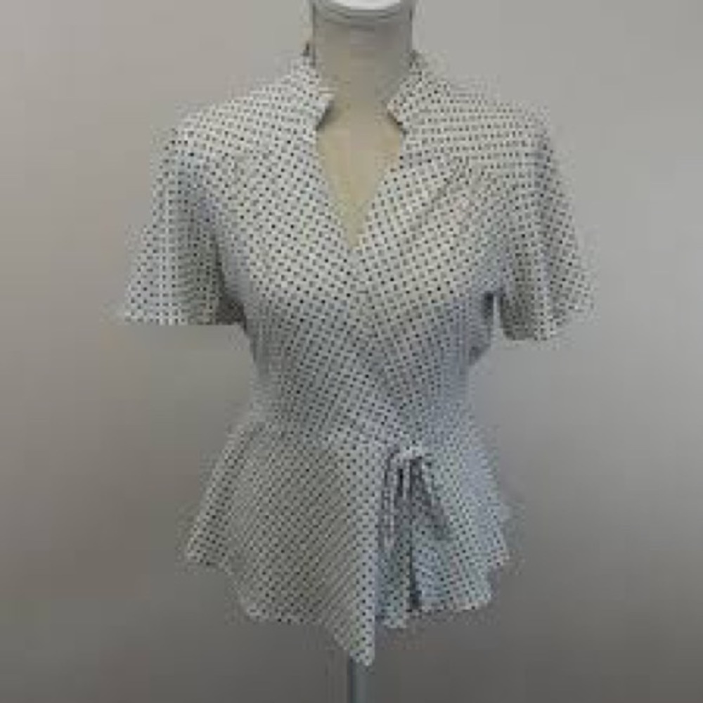 Monteau Polka Dot white and black Faux Wrap Shirt Top Blouse size Large - Picture 9 of 9